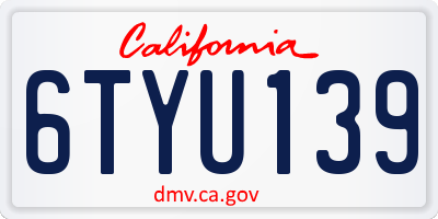 CA license plate 6TYU139