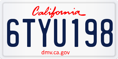 CA license plate 6TYU198