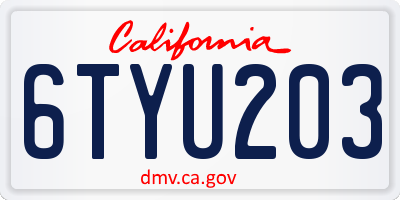 CA license plate 6TYU203