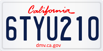 CA license plate 6TYU210