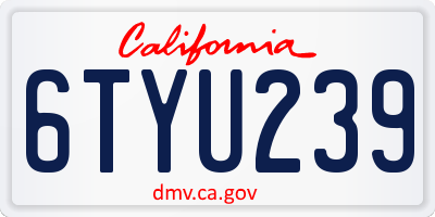 CA license plate 6TYU239
