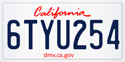 CA license plate 6TYU254