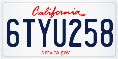 CA license plate 6TYU258