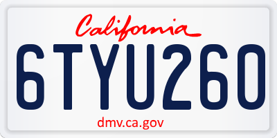 CA license plate 6TYU260