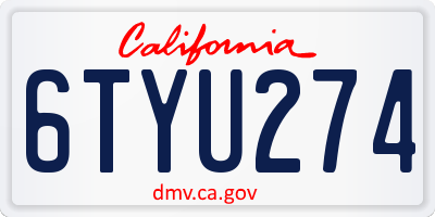 CA license plate 6TYU274