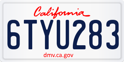 CA license plate 6TYU283