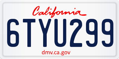 CA license plate 6TYU299