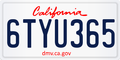CA license plate 6TYU365