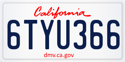CA license plate 6TYU366