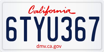 CA license plate 6TYU367
