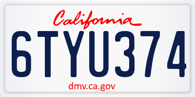 CA license plate 6TYU374