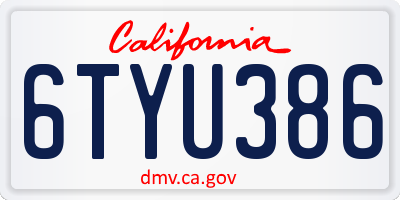 CA license plate 6TYU386