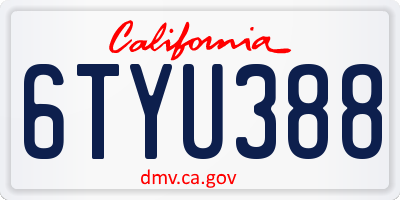CA license plate 6TYU388