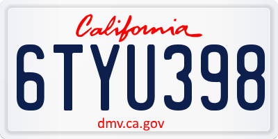 CA license plate 6TYU398
