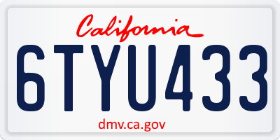 CA license plate 6TYU433