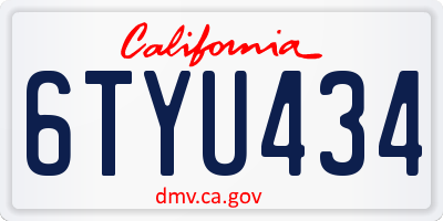 CA license plate 6TYU434