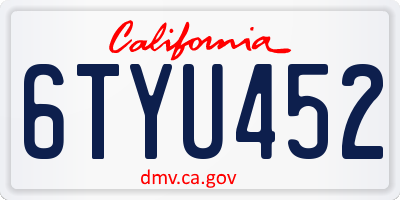 CA license plate 6TYU452