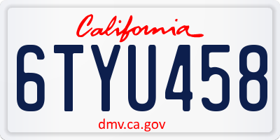 CA license plate 6TYU458