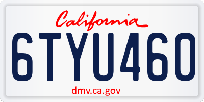 CA license plate 6TYU460