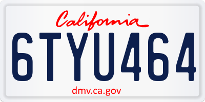 CA license plate 6TYU464