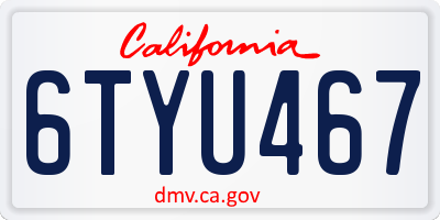 CA license plate 6TYU467