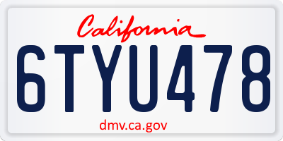 CA license plate 6TYU478