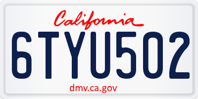 CA license plate 6TYU502