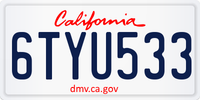 CA license plate 6TYU533