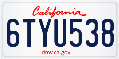 CA license plate 6TYU538