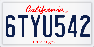 CA license plate 6TYU542