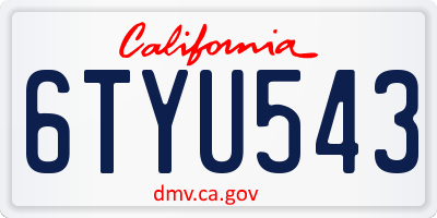 CA license plate 6TYU543