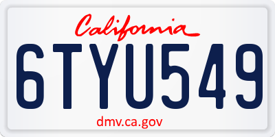 CA license plate 6TYU549