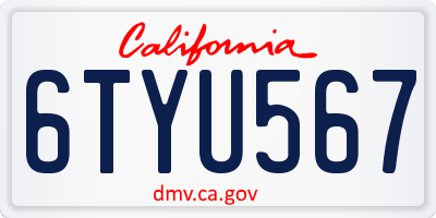 CA license plate 6TYU567