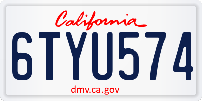 CA license plate 6TYU574