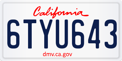 CA license plate 6TYU643