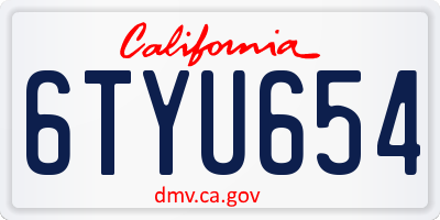 CA license plate 6TYU654