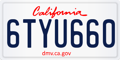 CA license plate 6TYU660