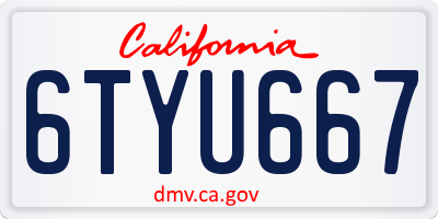 CA license plate 6TYU667