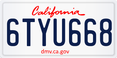 CA license plate 6TYU668