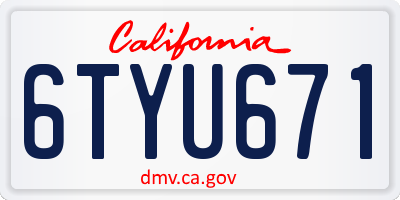 CA license plate 6TYU671
