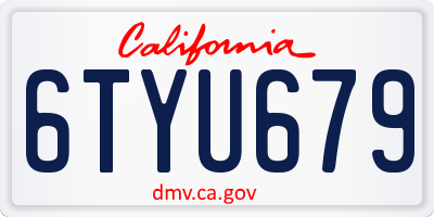 CA license plate 6TYU679