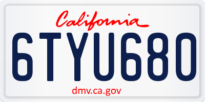 CA license plate 6TYU680