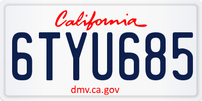 CA license plate 6TYU685