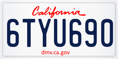 CA license plate 6TYU690