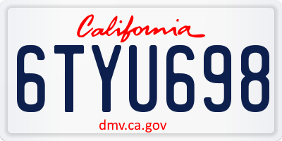 CA license plate 6TYU698