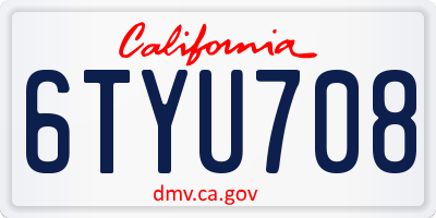 CA license plate 6TYU708