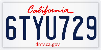 CA license plate 6TYU729