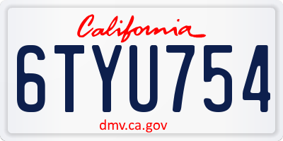 CA license plate 6TYU754