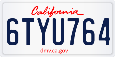 CA license plate 6TYU764