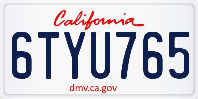 CA license plate 6TYU765